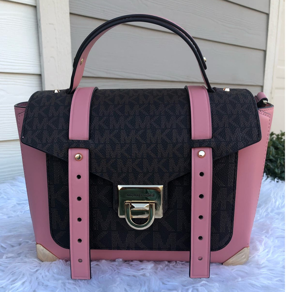 Michael Kors Manhattan Medium Satchel Brown Pink